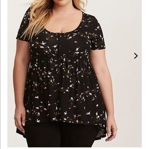 Floral and crane babydoll top